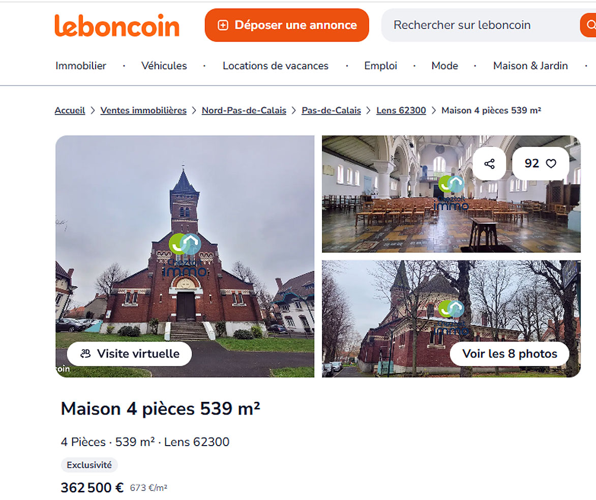 Une église à vendre sur Leboncoin !